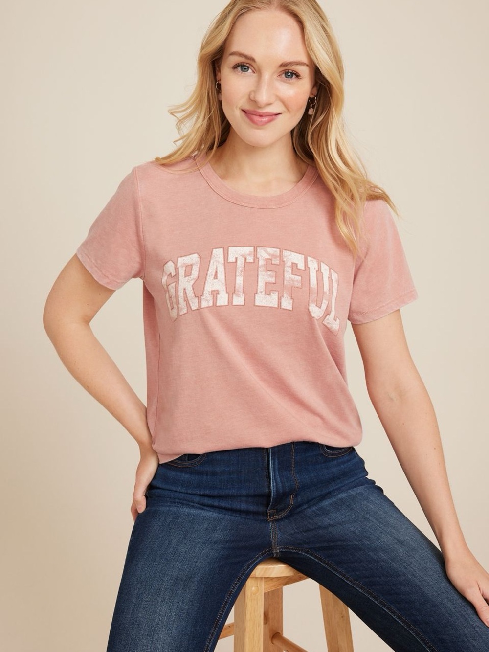 Maurices Pink "Grateful" Short Sleeve Tee